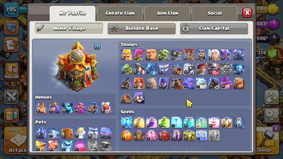 Clash of Clans Accounts High-End TH 16-BH 10|LVL 195|BK81,AQ93,MP60,GW70,RC36,DD12|HH10|BM30-BC27|8 Legendary & 8 Gold 1