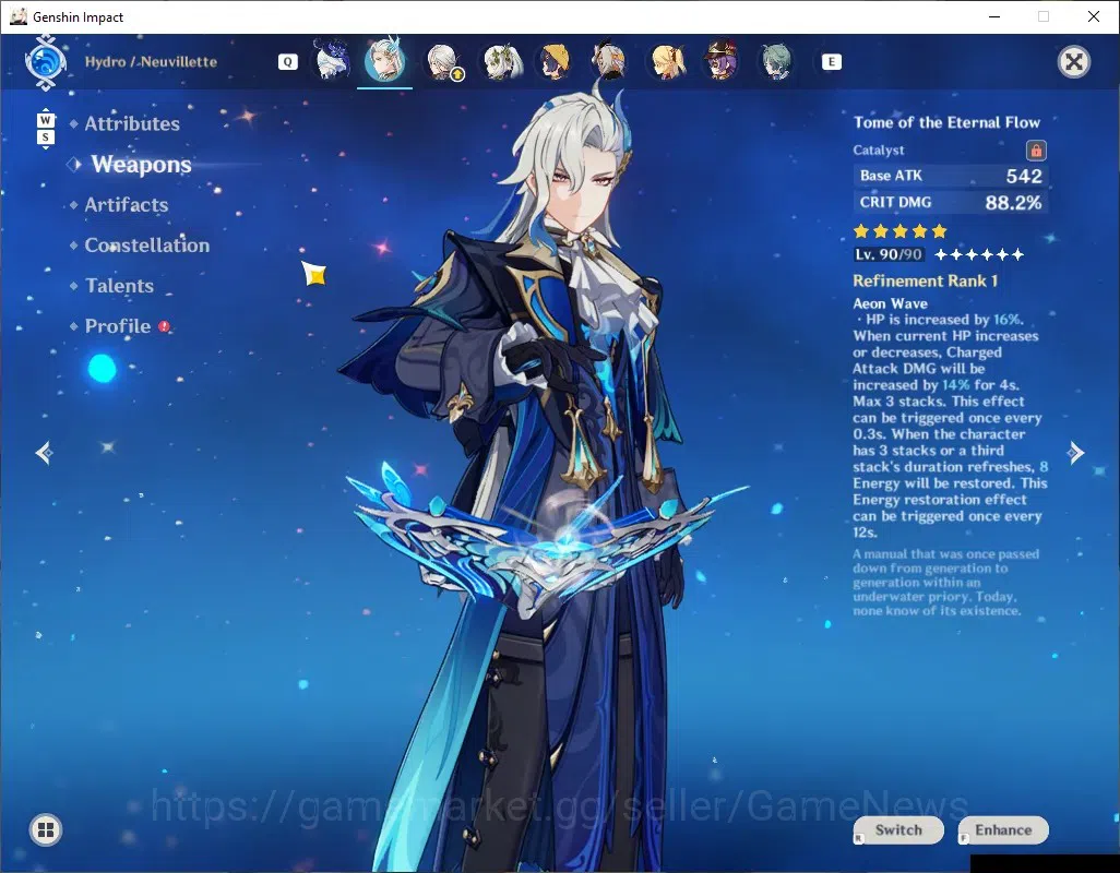 Genshin Impact Accounts Mid Game Asia|AR 57|Arlecchino,Neuvillette PremTeam|9 Limited + 2(*5Weapon)|Neuvillette 3