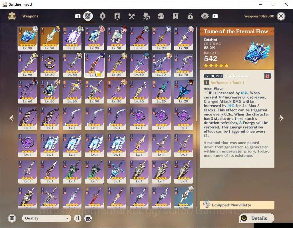 Genshin Impact Accounts Mid Game Asia|AR 57|Arlecchino,Neuvillette PremTeam|9 Limited + 2(*5Weapon)|Neuvillette 5