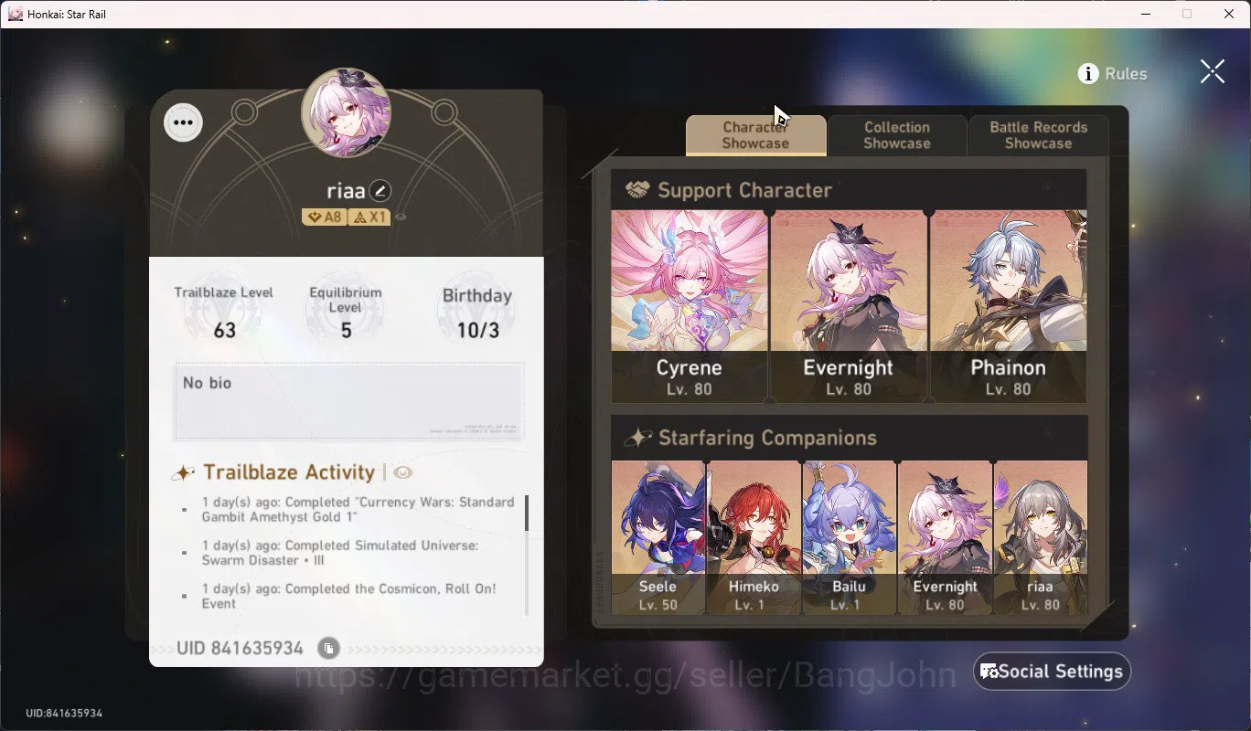 Honkai Star Rail Accounts ASIA TL63|Cyrene E2+Sign|Evernight+Sign|Phainon|Da image 19