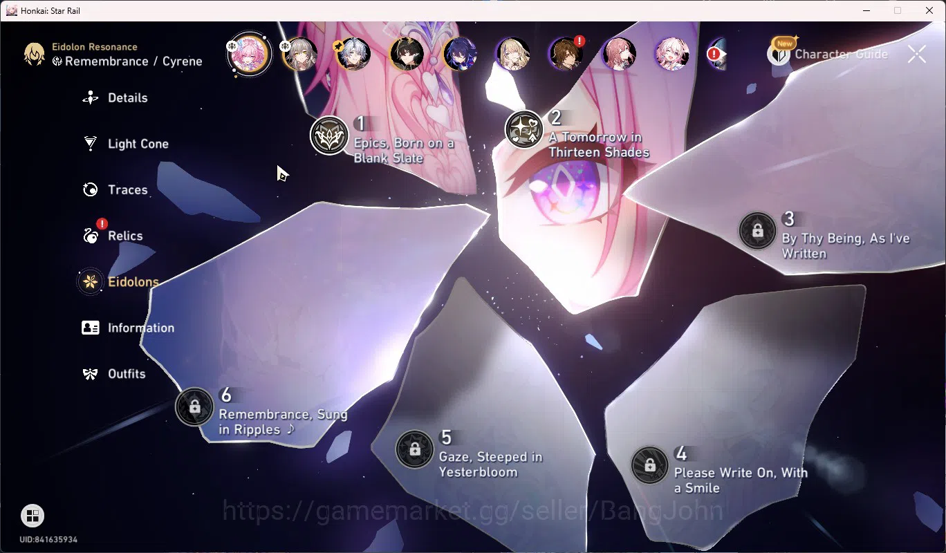 Honkai Star Rail Accounts ASIA TL63|Cyrene E2+Sign|Evernight+Sign|Phainon|Da image 4