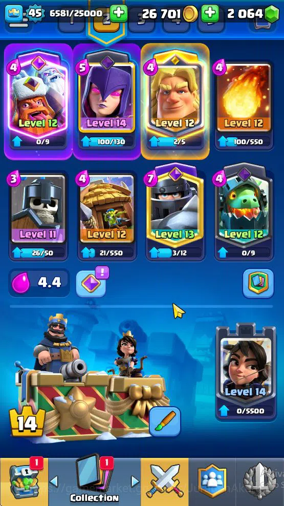 Clash Royale Accounts Midgame Lvl 45|Trophy 7644|KTL 14|Limited Skin|Card 119| 1 Hero 11 EVO 6 Champ 21 Legendary 33 Epic,30 3