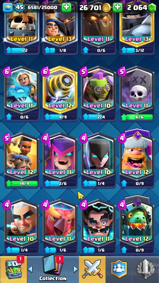 Clash Royale Accounts Midgame Lvl 45|Trophy 7644|KTL 14|Limited Skin|Card 119| 1 Hero 11 EVO 6 Champ 21 Legendary 33 Epic,30 5