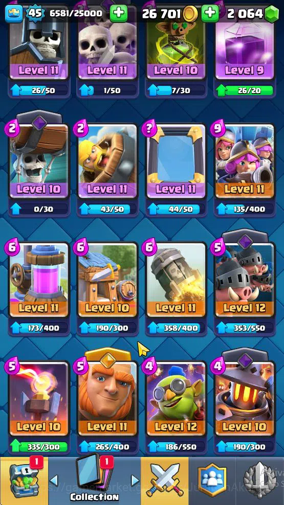 Clash Royale Accounts Midgame Lvl 45|Trophy 7644|KTL 14|Limited Skin|Card 119| 1 Hero 11 EVO 6 Champ 21 Legendary 33 Epic,30 8