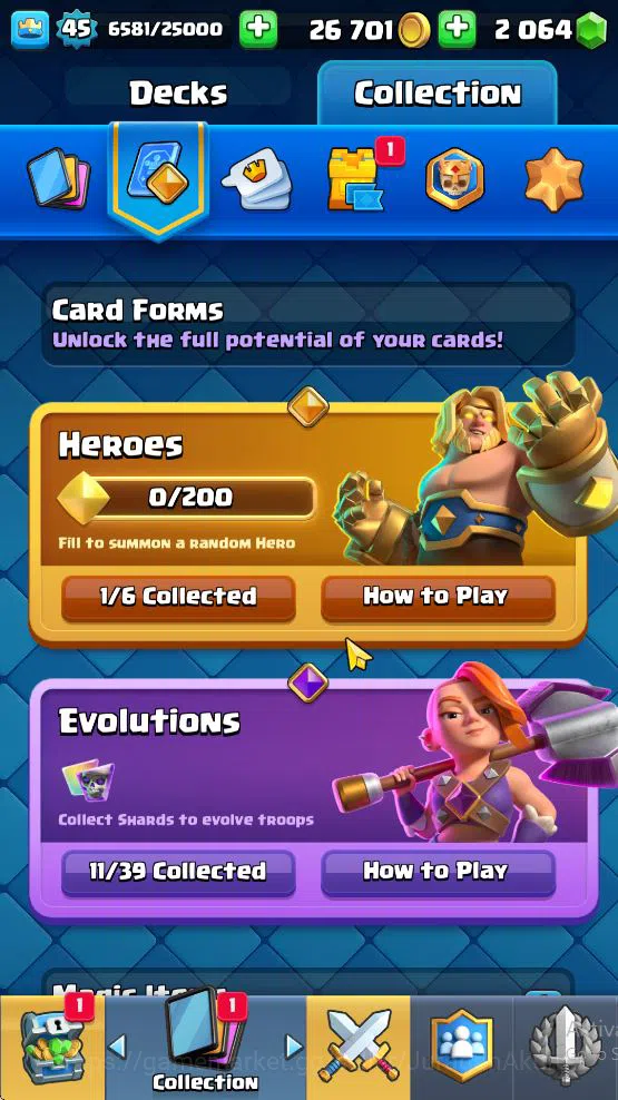 Clash Royale Accounts Midgame Lvl 45|Trophy 7644|KTL 14|Limited Skin|Card 119| 1 Hero 11 EVO 6 Champ 21 Legendary 33 Epic,30 9