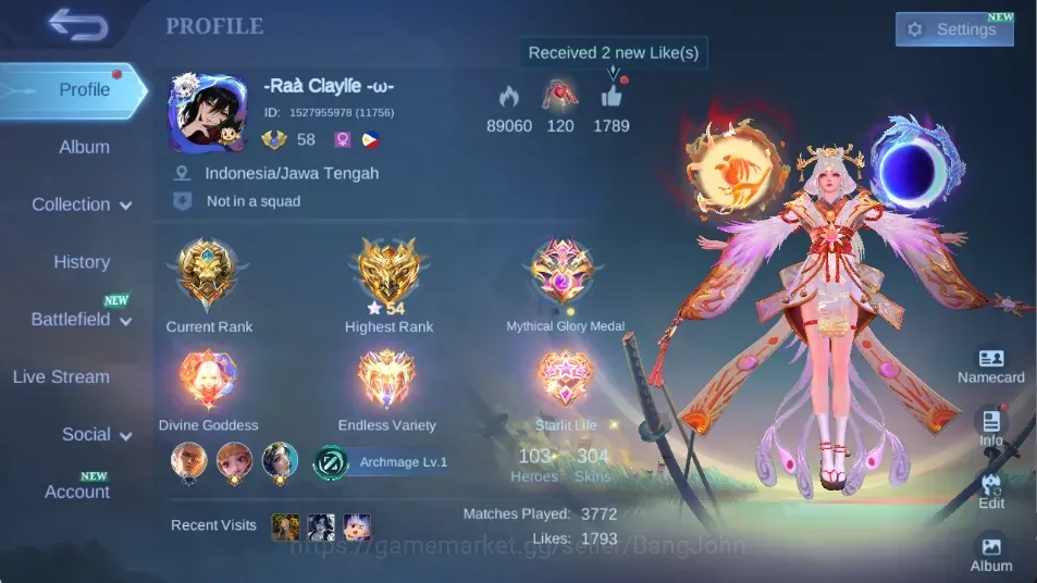 Mobile Legends: Bang Bang Accounts Collector Global|304S|Renowned|LEGEND Lunox,Zodiac Lunox,Annual Kagura Lesley,CC 1