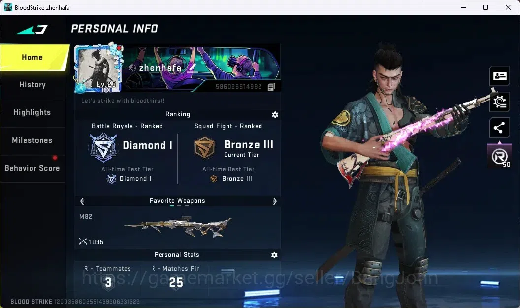 Blood Strike Accounts ASIA | 3 7DS GUN: AK47,Kar98k,QBZ95|AOT KAG-6|3 UL image 1