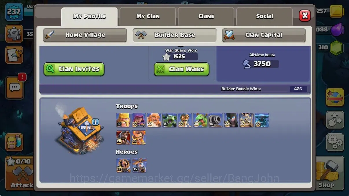 Clash of Clans Accounts Global | TH 18|BH 10|2 Gold Skins|LVL 237|HH 11|BK image 16