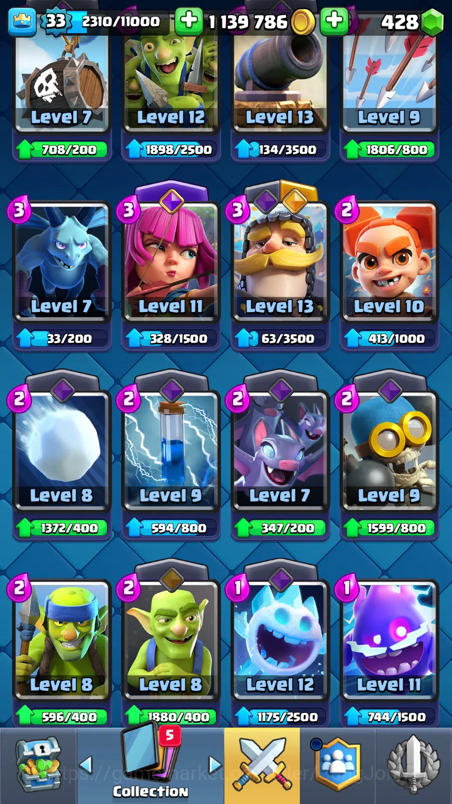 Clash Royale Accounts Lv 33|Trophy 7011|KTL 11|Limited Skin|Card 118|2 H image 14