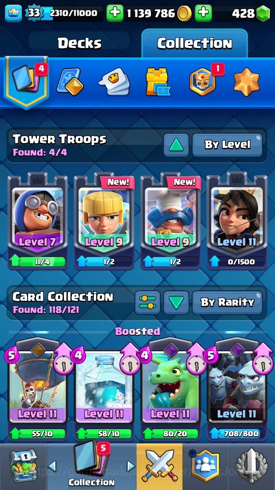 Clash Royale Accounts Lv 33|Trophy 7011|KTL 11|Limited Skin|Card 118|2 H image 7