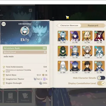 Genshin Impact Accounts Others ASIA|AR 58|13limitd & 6*5standard|flins team+meta char|Vesna,Flins sign+eula