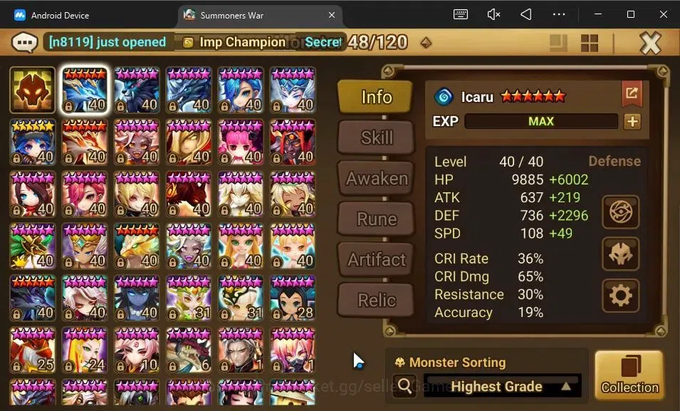 Summoners War: Sky Arena Accounts GLOBAL Lv 53|1 LD[Dyeus]|19 Total NB5[Jeogun,Mephi image 10
