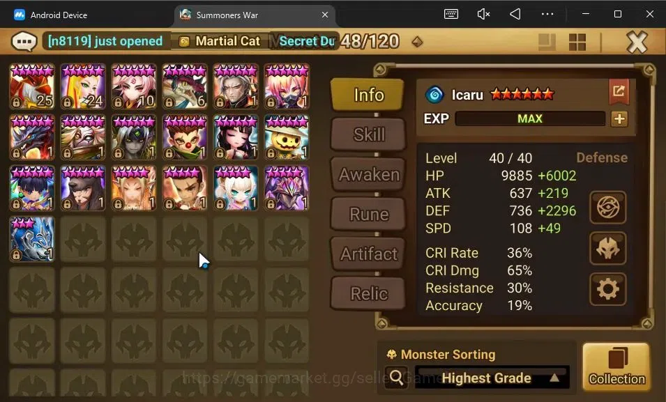Summoners War: Sky Arena Accounts GLOBAL Lv 53|1 LD[Dyeus]|19 Total NB5[Jeogun,Mephi image 11