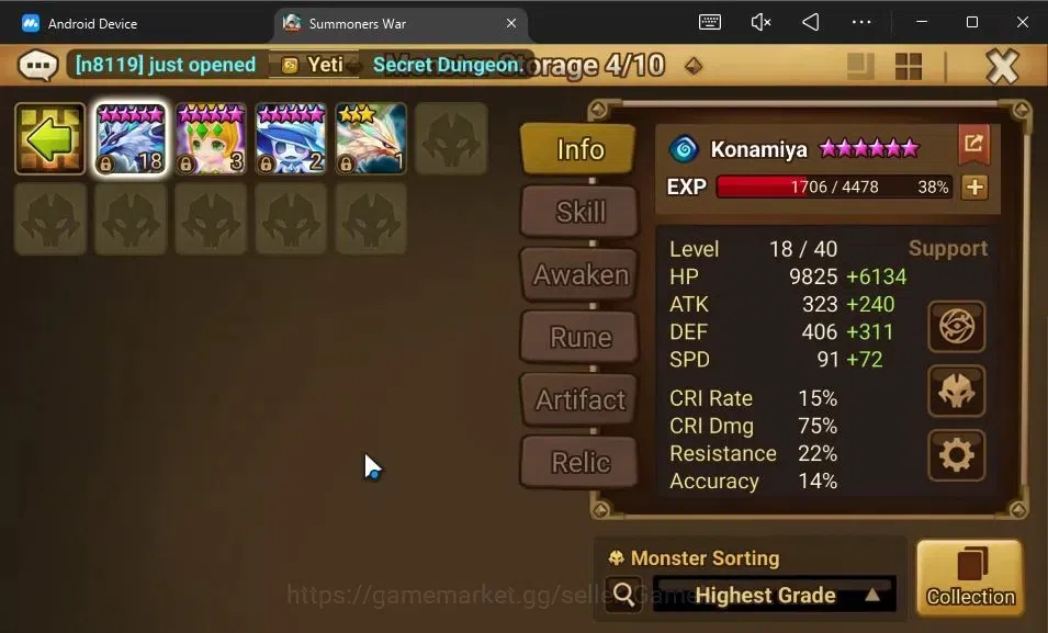 Summoners War: Sky Arena Accounts GLOBAL Lv 53|1 LD[Dyeus]|19 Total NB5[Jeogun,Mephi image 12