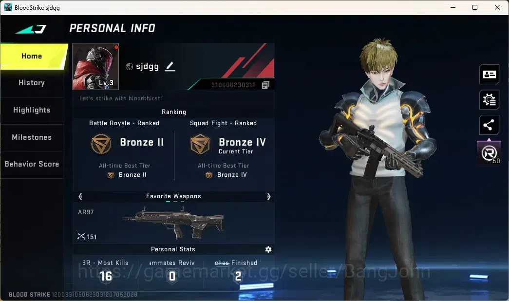 Blood Strike Accounts ASIA | 1 OPM STRIKER: Genos|1 OPM Voice Pack|1 Epi image 1