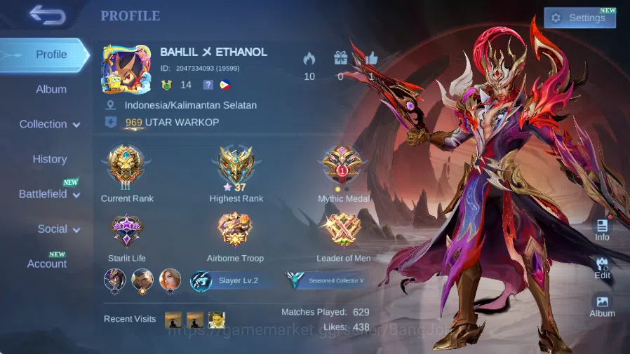 Mobile Legends: Bang Bang Accounts Others Global|Skin 50|Seasoned|Soul Vessel Clint,V.E.N.O.M Gusion,Epic Roger,SPECIAL 1