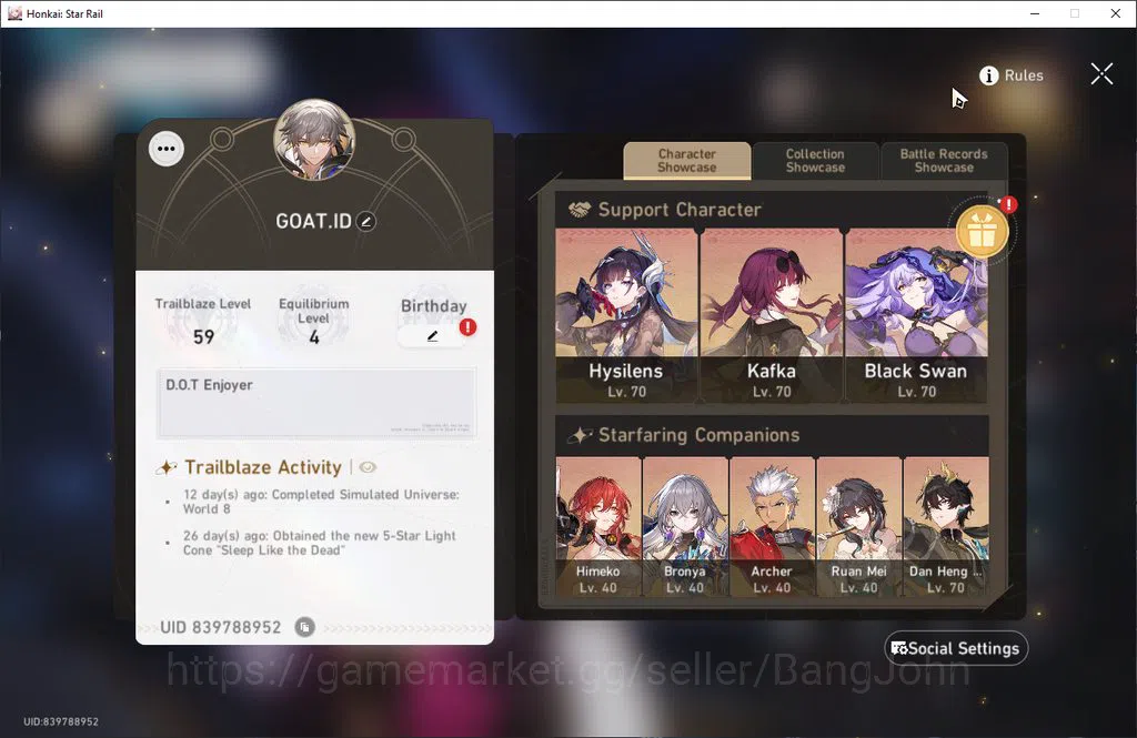 Honkai Star Rail Accounts ASIA | TL 59 | 6 Limit | Premium DOT | Hysilens E1 image 15