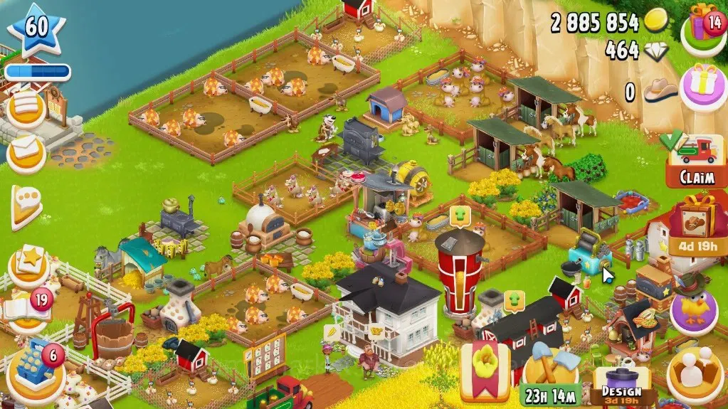 Hay Day Accounts Level 60|Barn Storage 4050 + Silo Storage 1000|2.8M Coins + 464 Diamonds|Can Upgrade Barn|CN ON|Supercell 1