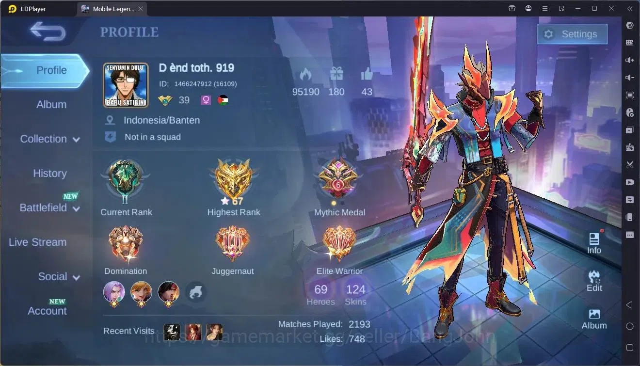 Mobile Legends: Bang Bang Accounts Collector Global |Hero 69|Skin 124|Expert|NEO Ling|Allstar Moskov|KOF Karina|CC 1