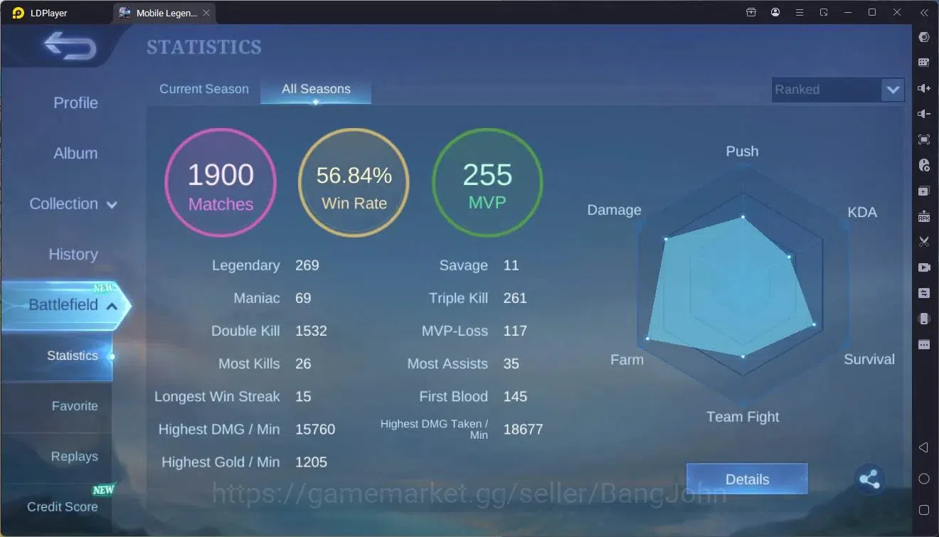 Mobile Legends: Bang Bang Accounts Collector Global |Hero 69|Skin 124|Expert|NEO Ling|Allstar Moskov|KOF Karina|CC 3