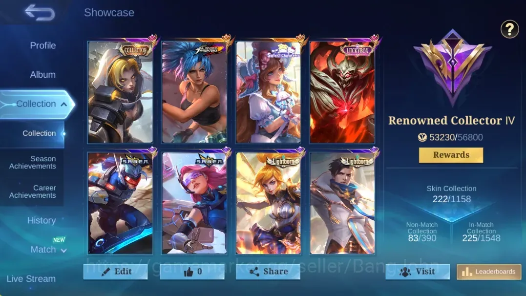 Mobile Legends: Bang Bang Accounts Collector Global|137H 222S|Renowned|KOF Karina|Sanrio Floryn|Luckybox Zhask|Collector 1