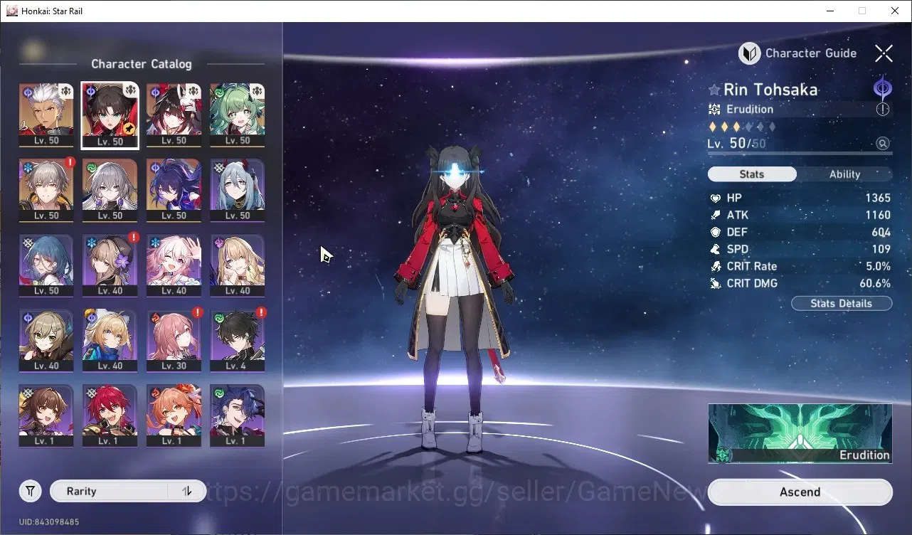 Honkai Star Rail Accounts Others Asia|TL 37|5 Limited| Rin Tohsaka,Archer,Sparkle,Huohuo,Seele +1 STD Char (Bronya) |Male 1
