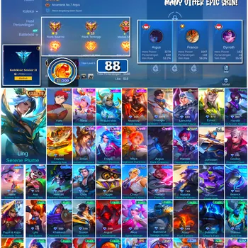 Mobile Legends: Bang Bang Accounts #4739 88 Skins | Vale Gaara (NARUTO) | Ling Serene Plume (COLLECTOR) | Moskov Blood Spear