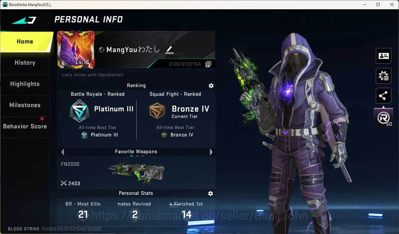 Blood Strike Accounts High-End ASIA|1 Ultra Gun:FN2000-Limbo|6 Legendary Gun|1 Ultra & 2 Limited Striker|Check SS BS2335B 1
