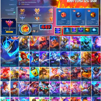 Mobile Legends: Bang Bang Accounts #4764 449 Skins | Gusion Cosmic Gleam (LEGEND) | Floryn Fluffy Dream (SANRIO) | Gusion K