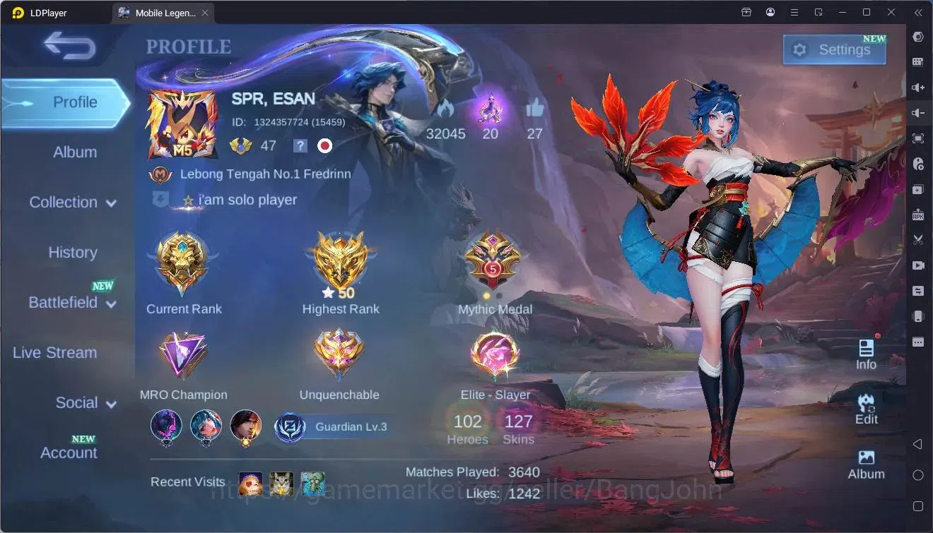 Mobile Legends: Bang Bang Accounts Global |Hero 102|Skin 127|Expert|KOF Karina|M7 Gra image 1
