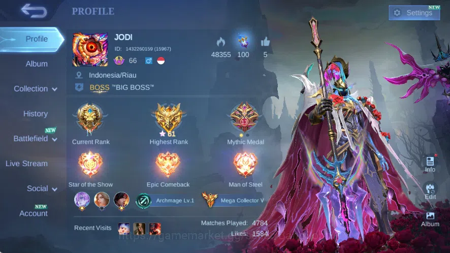 Mobile Legends: Bang Bang Accounts Others Global|Skin 439|Mega|Legend Alucard+Franco+Alpha,Aspirant Ruby,JJK Xavier,KOF 1