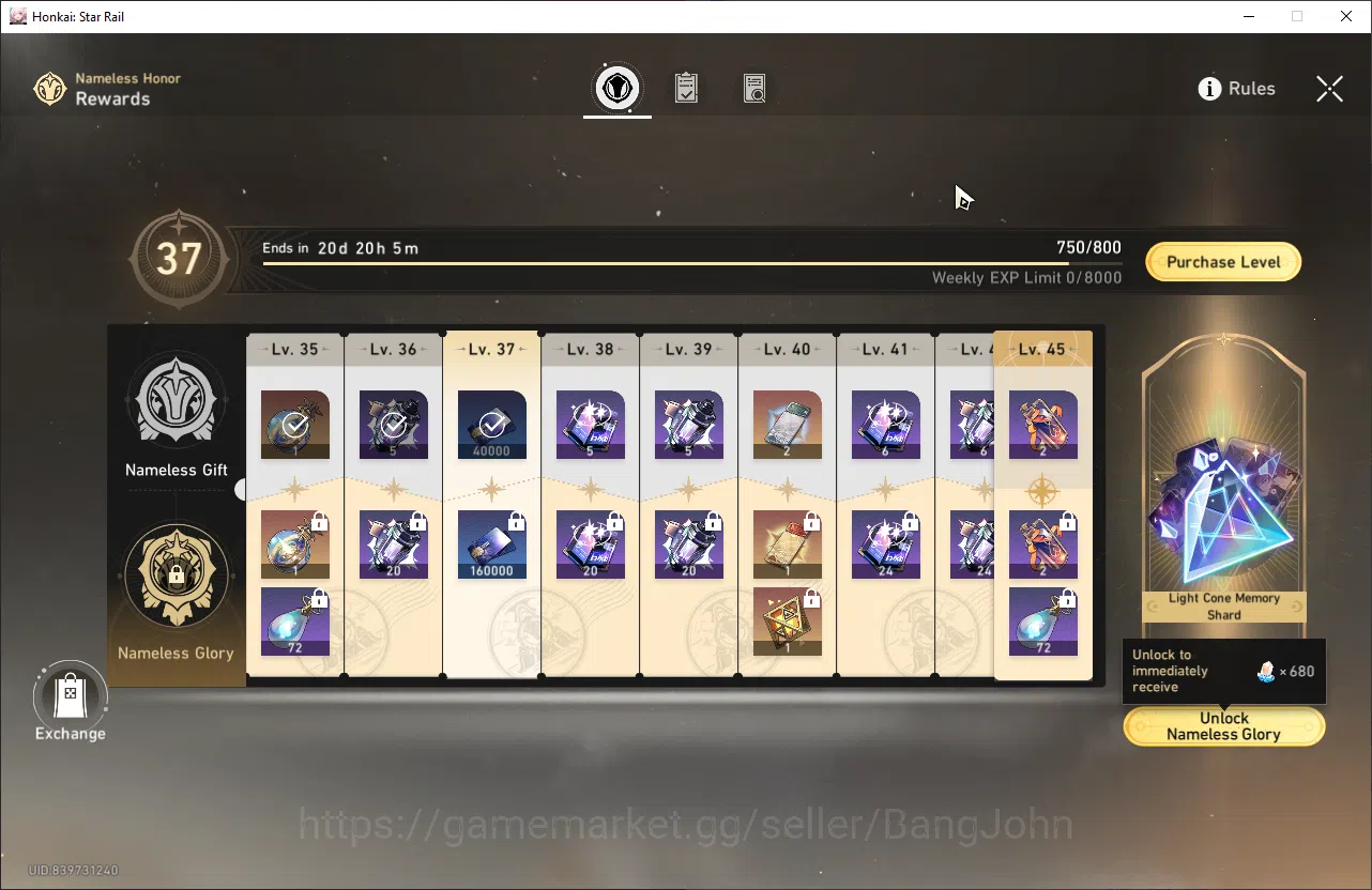 Honkai Star Rail Accounts ASIA | TL 70 | 8 Limit | 210 Golden Ticket |HSR107 image 15