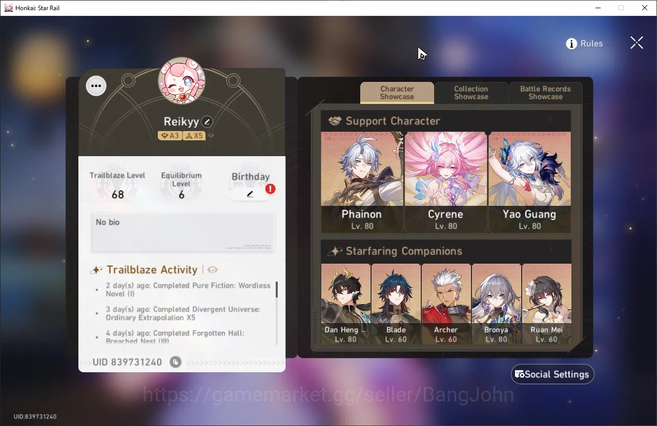 Honkai Star Rail Accounts ASIA | TL 70 | 8 Limit | 210 Golden Ticket |HSR107 image 16