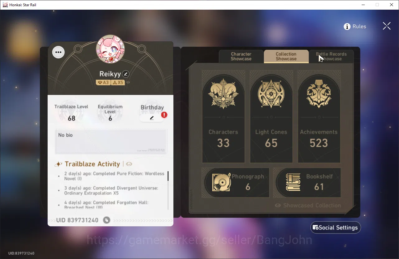 Honkai Star Rail Accounts ASIA | TL 70 | 8 Limit | 210 Golden Ticket |HSR107 image 17