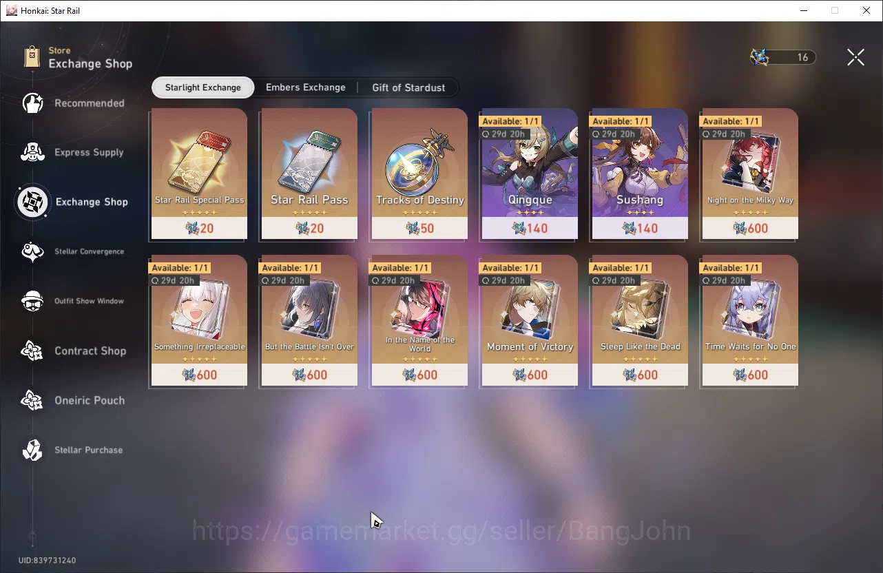 Honkai Star Rail Accounts ASIA | TL 70 | 8 Limit | 210 Golden Ticket |HSR107 image 8