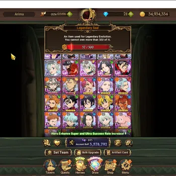The Seven Deadly Sins: Grand Cross Accounts Midgame ASIA|3,5M CC|37 LS|5 LR+10 UR+Collab Gachiakuta|Roxy,H Gowther,A