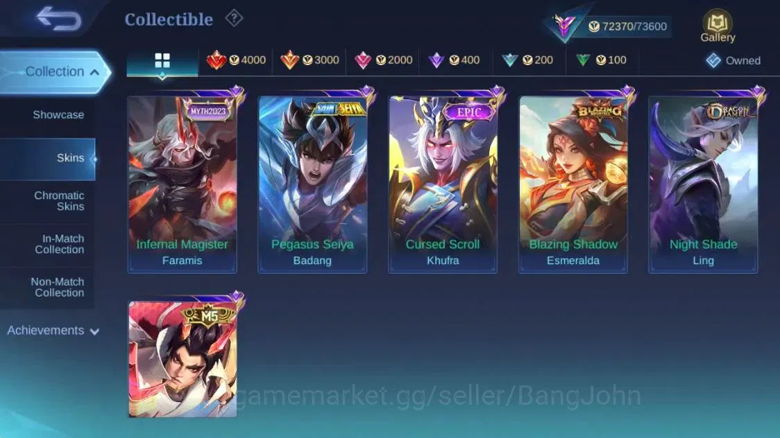 Mobile Legends: Bang Bang Accounts Collector Global|Hero 129|Skin 251|Renown|Prime YZ|ANN Haya+Lesley|LBox 15