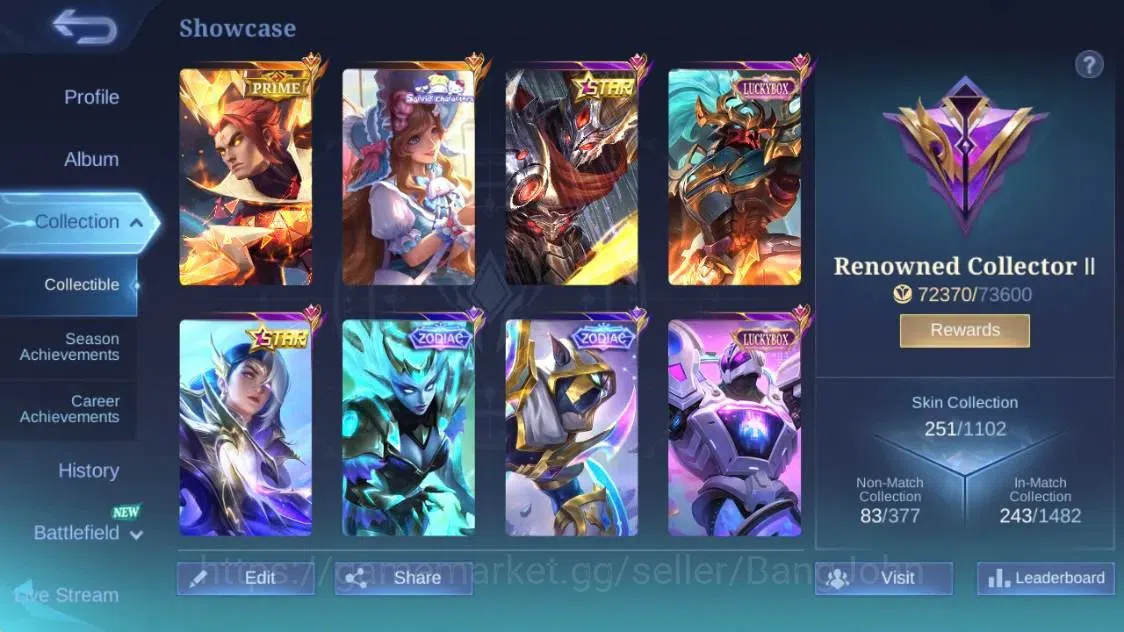 Mobile Legends: Bang Bang Accounts Collector Global|Hero 129|Skin 251|Renown|Prime YZ|ANN Haya+Lesley|LBox 2