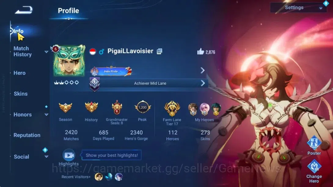 Honor of Kings Accounts Hero112 Skin273|DioChan(Mythic),Daqioa(Blessed),Yi image 2