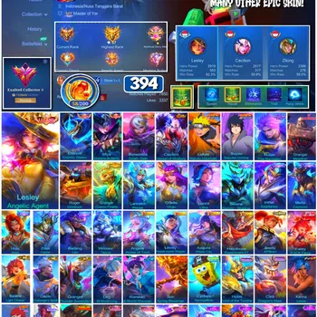 Mobile Legends: Bang Bang Accounts 🔥 #4058 🔥 394 Skins 💎 Suyou Sasuke Uchiha 👑 Lukas Naruto Uzumaki ⚔️ Legend Lesley