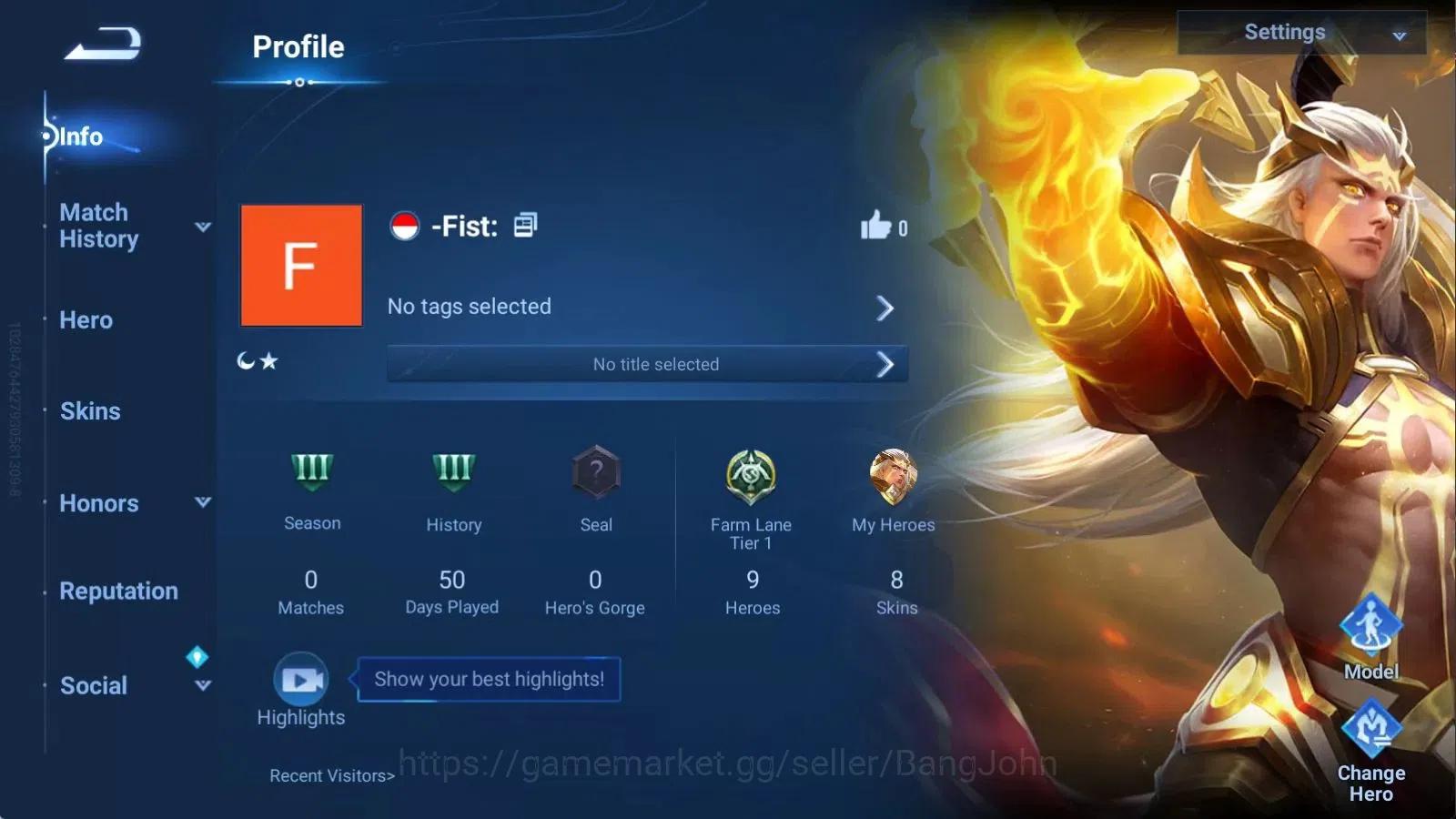 Honor of Kings Accounts Global | 9H/8S | RARE Zi Ya | 8400 Gold, 200 Diamo image 1
