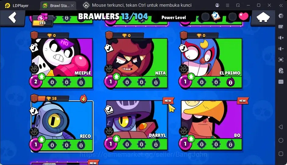 Brawl Stars Accounts Trophy 393|13 Brawler|3 Lv11(Shelly,Edgar,Kenji)|1 Hypercharge(Rico),1Mythic,4 Epic Skin|3157 6