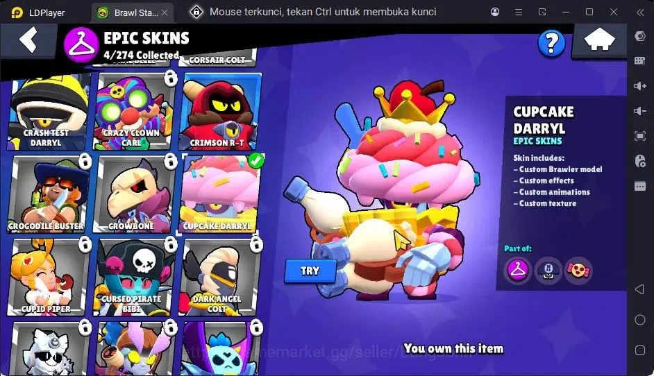 Brawl Stars Accounts Trophy 393|13 Brawler|3 Lv11(Shelly,Edgar,Kenji)|1 Hypercharge(Rico),1Mythic,4 Epic Skin|3157 9