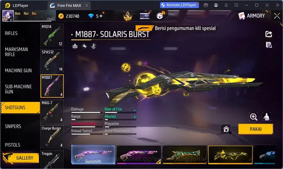Free Fire Accounts Indonesia | Vault 375 | EVO-SCAR MEGALODON| SG Tro image 5
