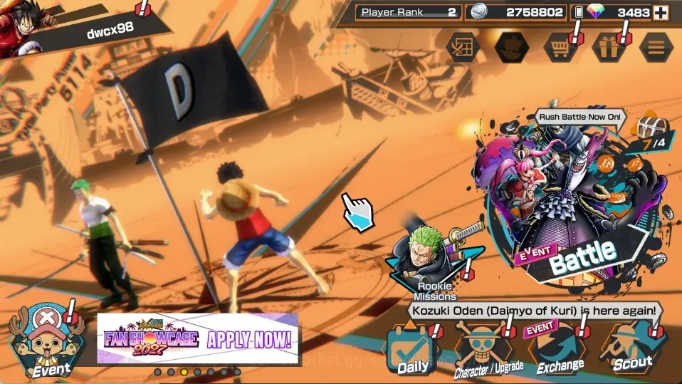 One Piece Bounty Rush Accounts High-End Android |PR 2|4 Ex|St.Shepherd,St.Topman,Kuzan,KozukiOden|RD 3483|LogBandai|Check SS 1