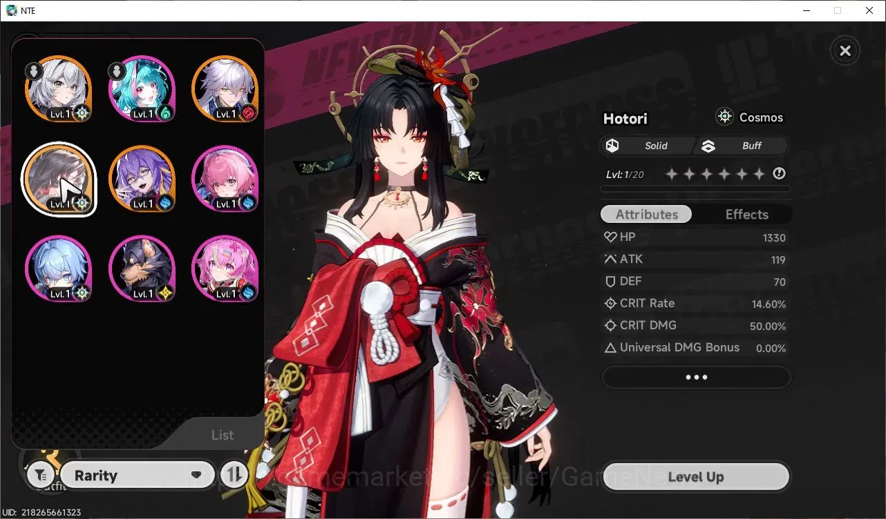 Neverness to Everness Accounts GLOBAL EU|HL 3|3 SSR|Hotori + Sign,Baicang,Fadia|2 SSR Selector On|5 SR|Orchid Glider|Female 1