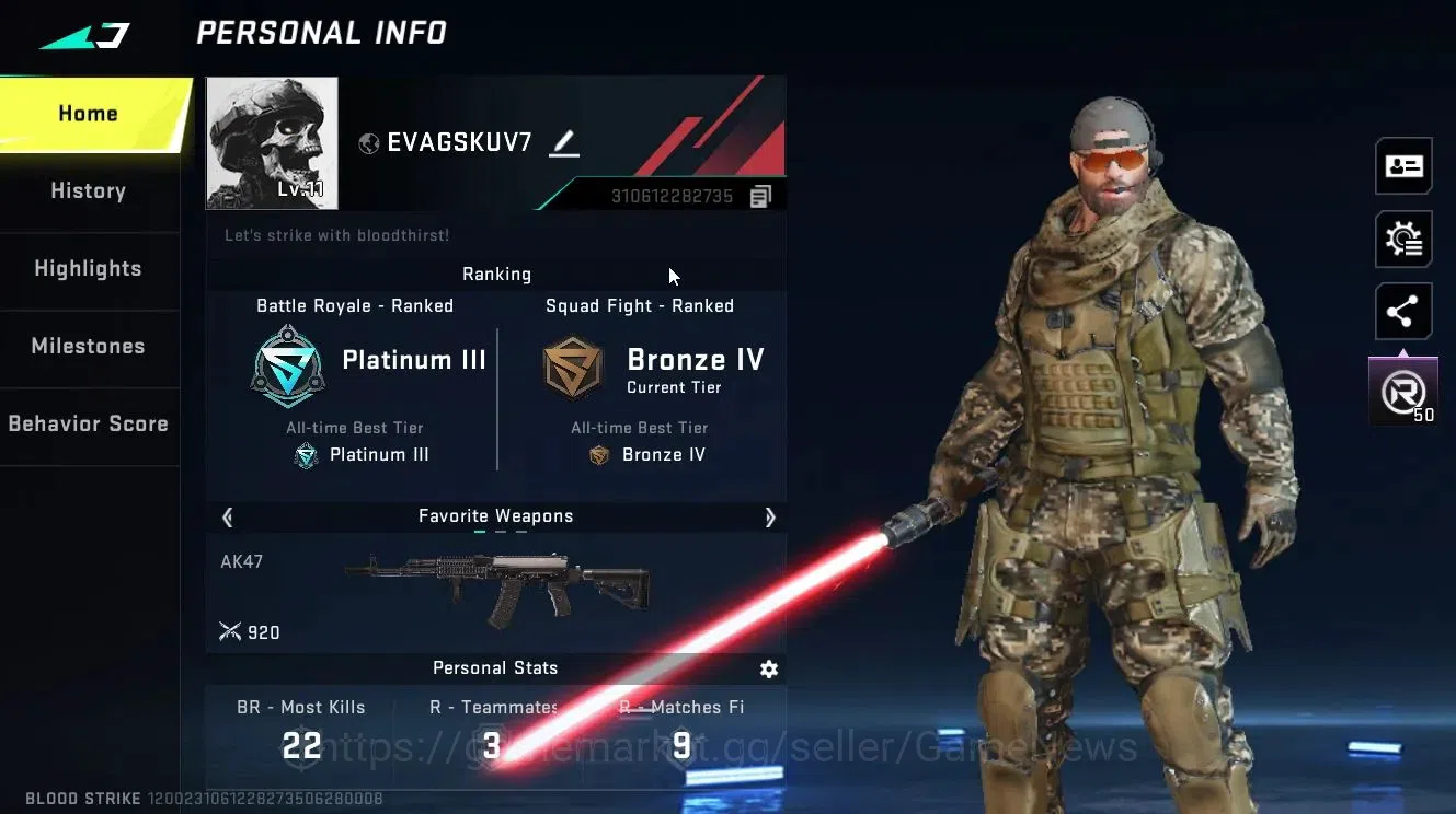 Blood Strike Accounts ASIA||ULTRA [MELEE Lightblade-Dark Force,M700-Irid image 2