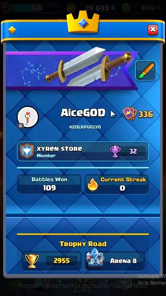Clash Royale Accounts High-End Lvl 336|Trophy 2955|KTL 8|Card 49|3 EVO, 9 Epic,18 Rare,22 Common|1 Wild Shard+Gems 445|Take 2
