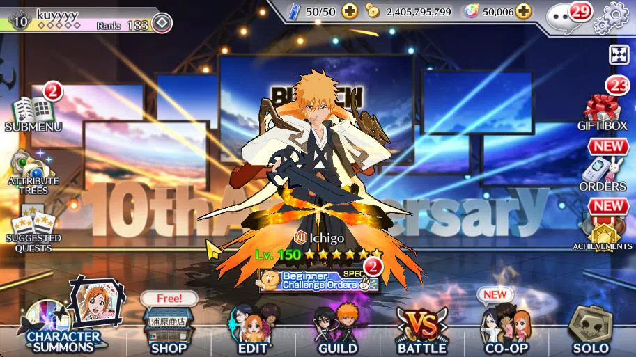 Bleach: Brave Souls Accounts GBL|50K Orbs+SenkaimonQuest|Ichigo 10th Anniv,Sant image 1
