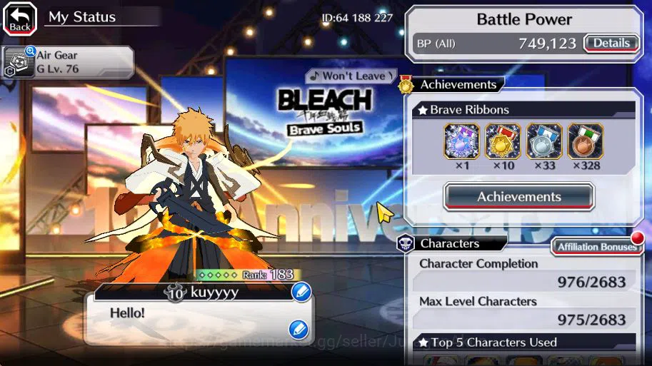 Bleach: Brave Souls Accounts GBL|50K Orbs+SenkaimonQuest|Ichigo 10th Anniv,Sant image 2